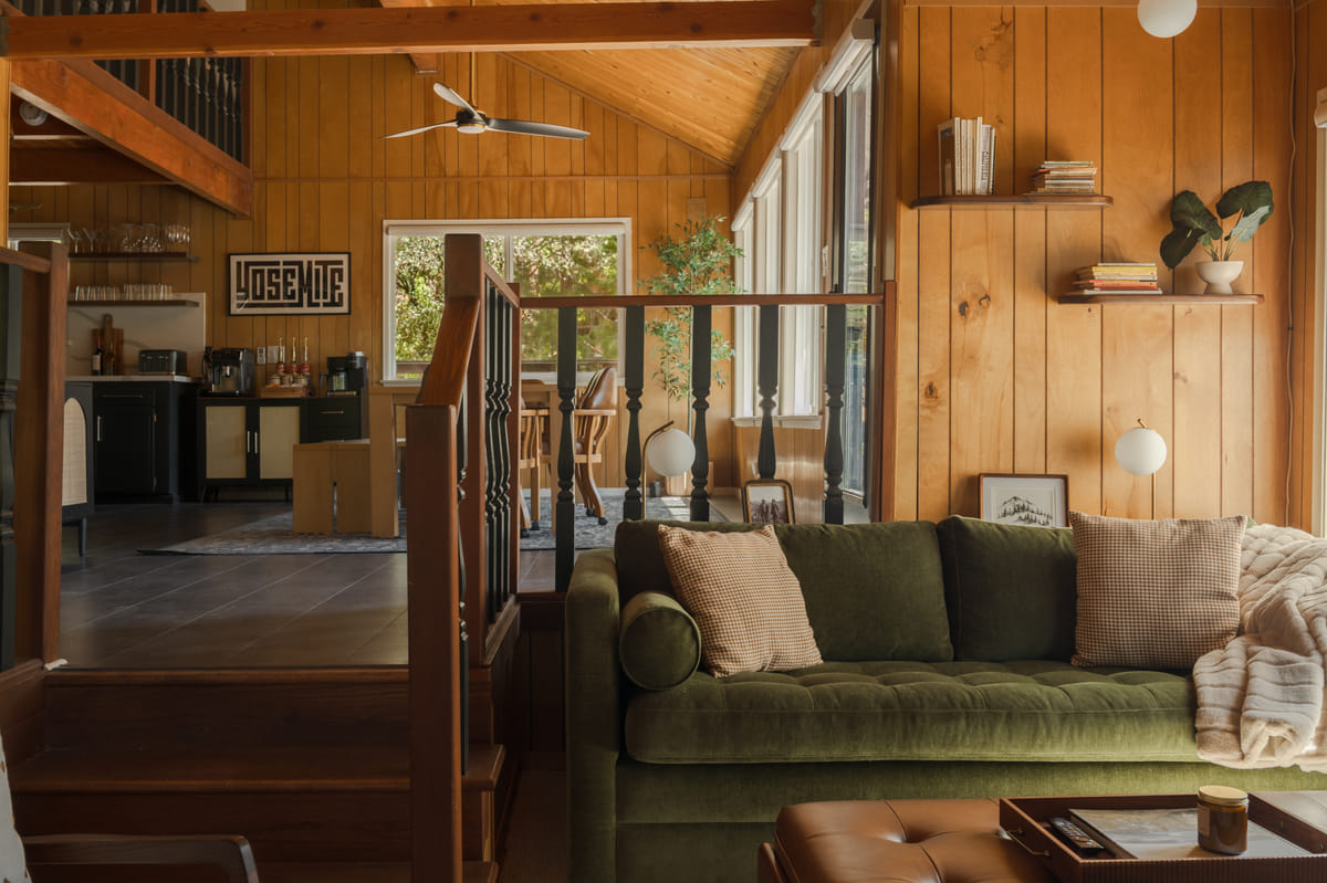The living room under the vaulted ceiling